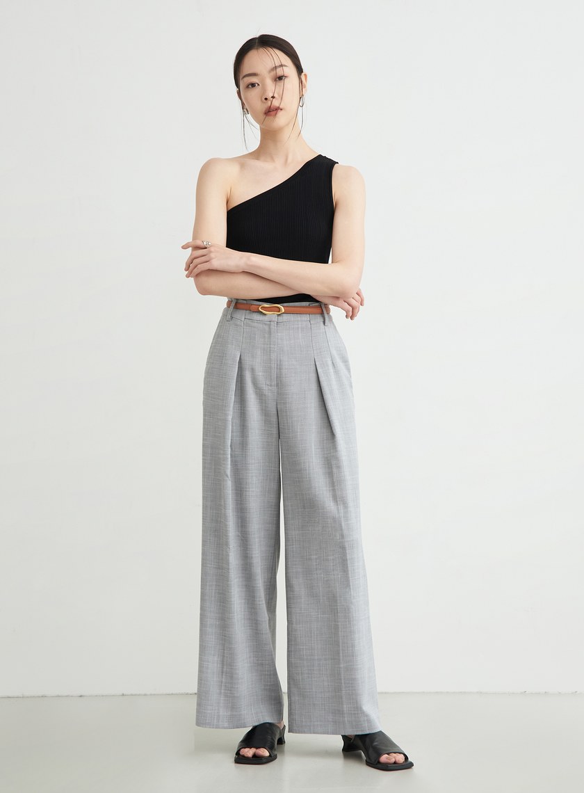 花紗肌理後鬆緊打摺寬褲