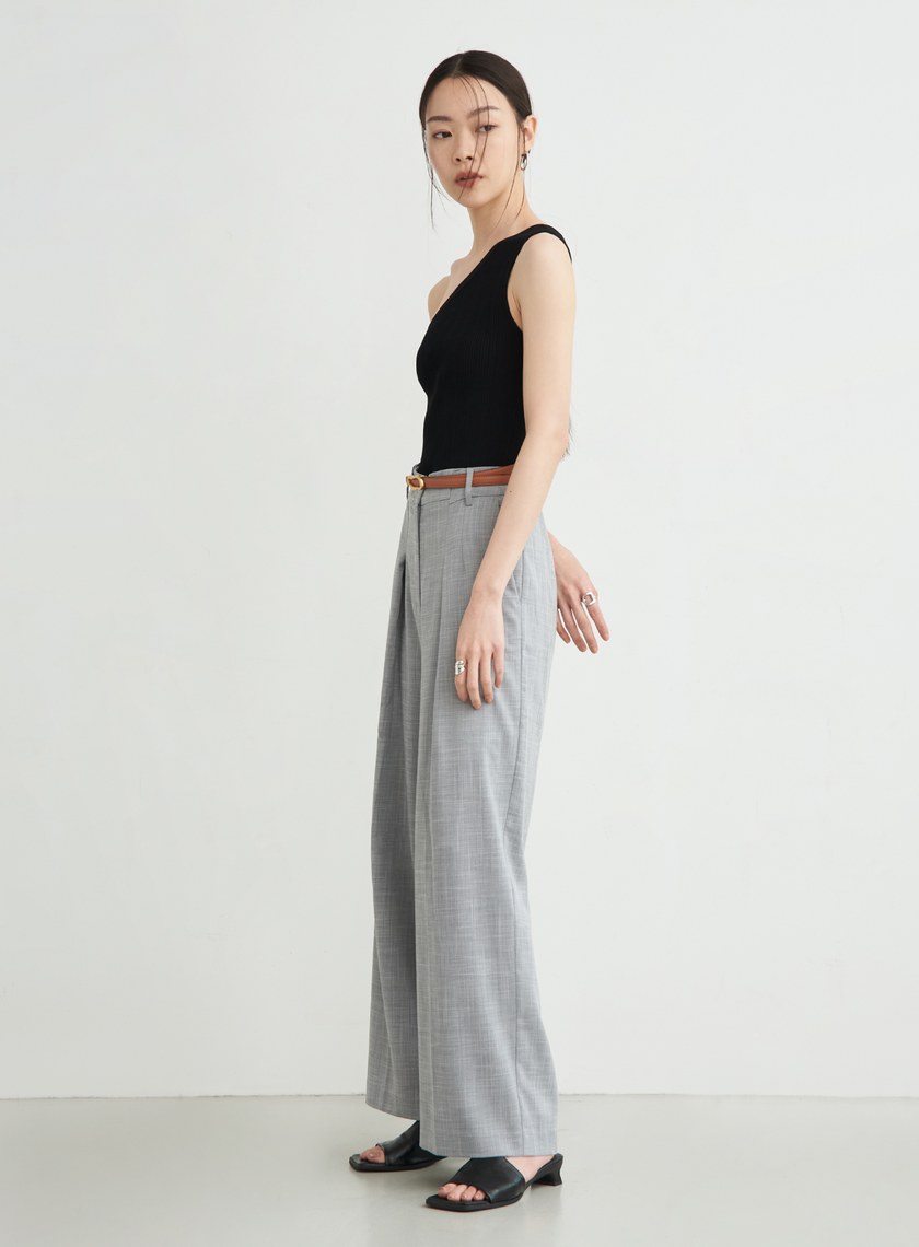 花紗肌理後鬆緊打摺寬褲