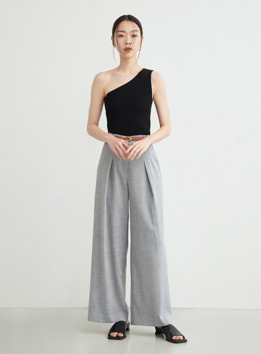 花紗肌理後鬆緊打摺寬褲