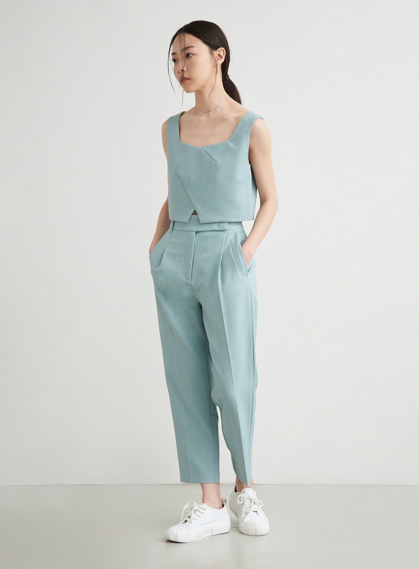 高腰打摺九分西裝褲