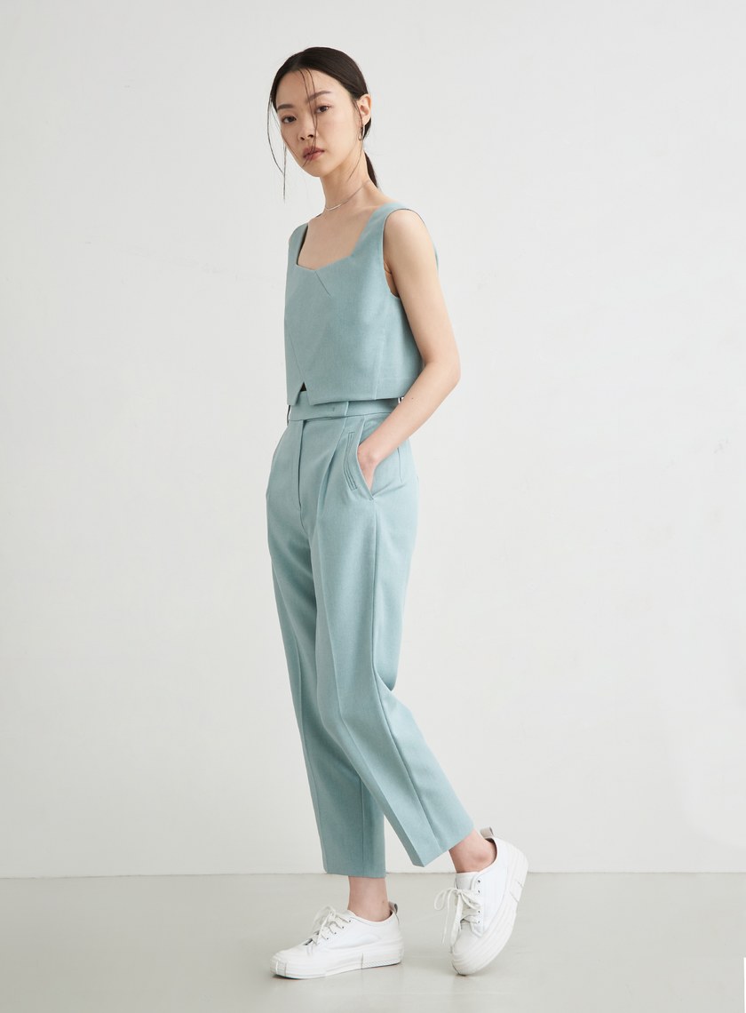 高腰打摺九分西裝褲