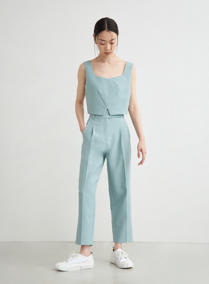 高腰打摺九分西裝褲