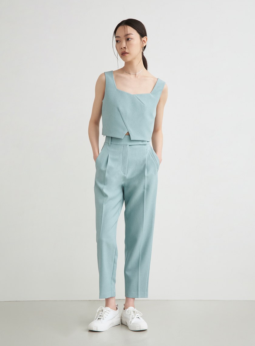 高腰打摺九分西裝褲