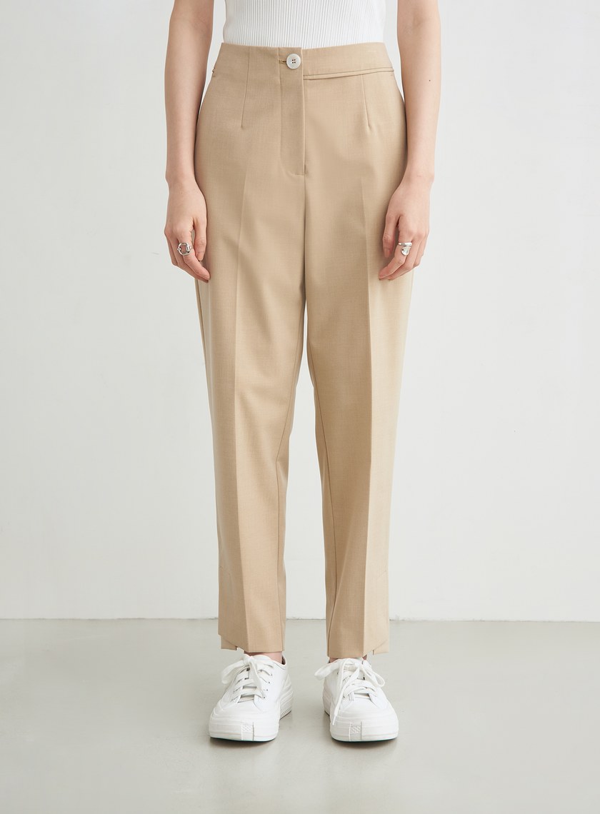 不對稱腰頭開衩細節九分褲