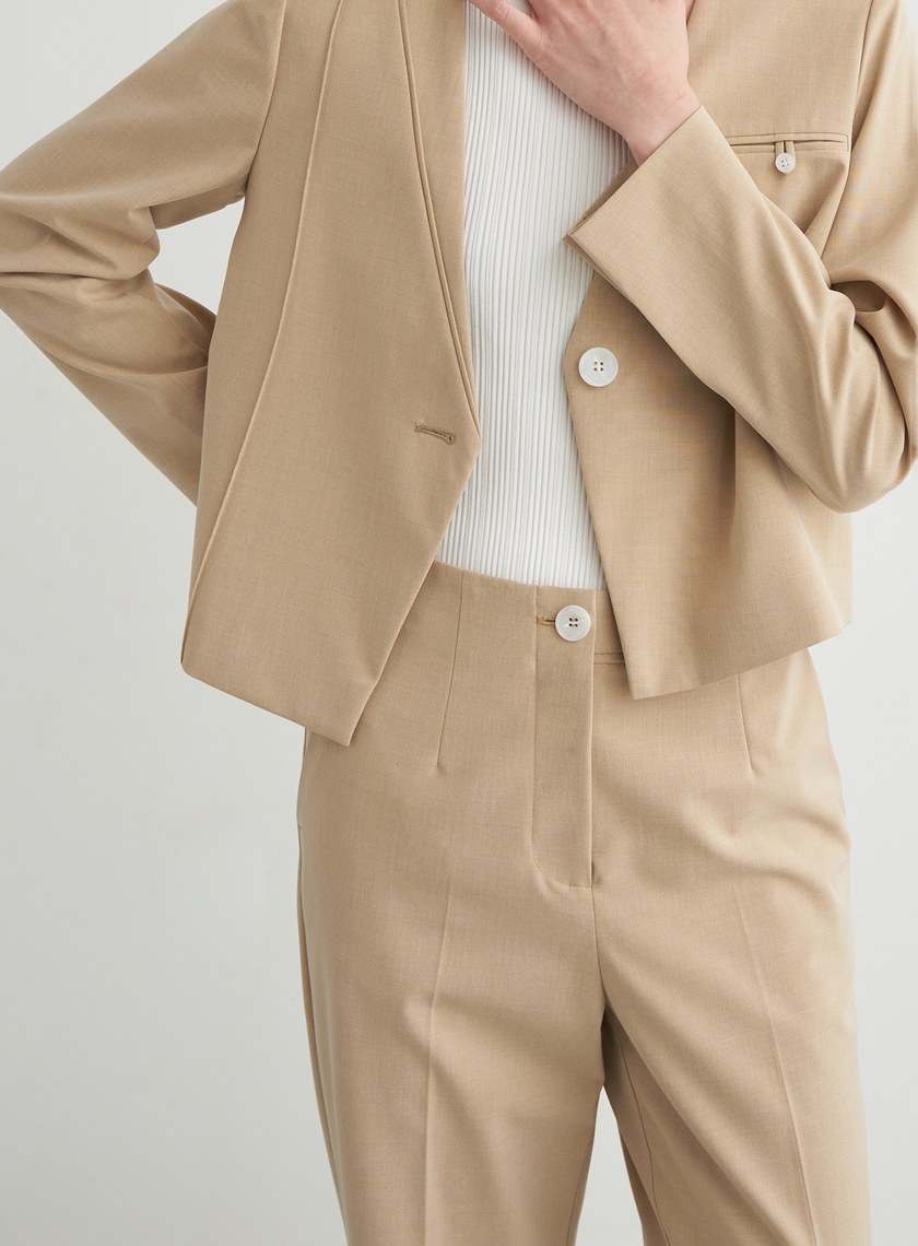 不對稱腰頭開衩細節九分褲