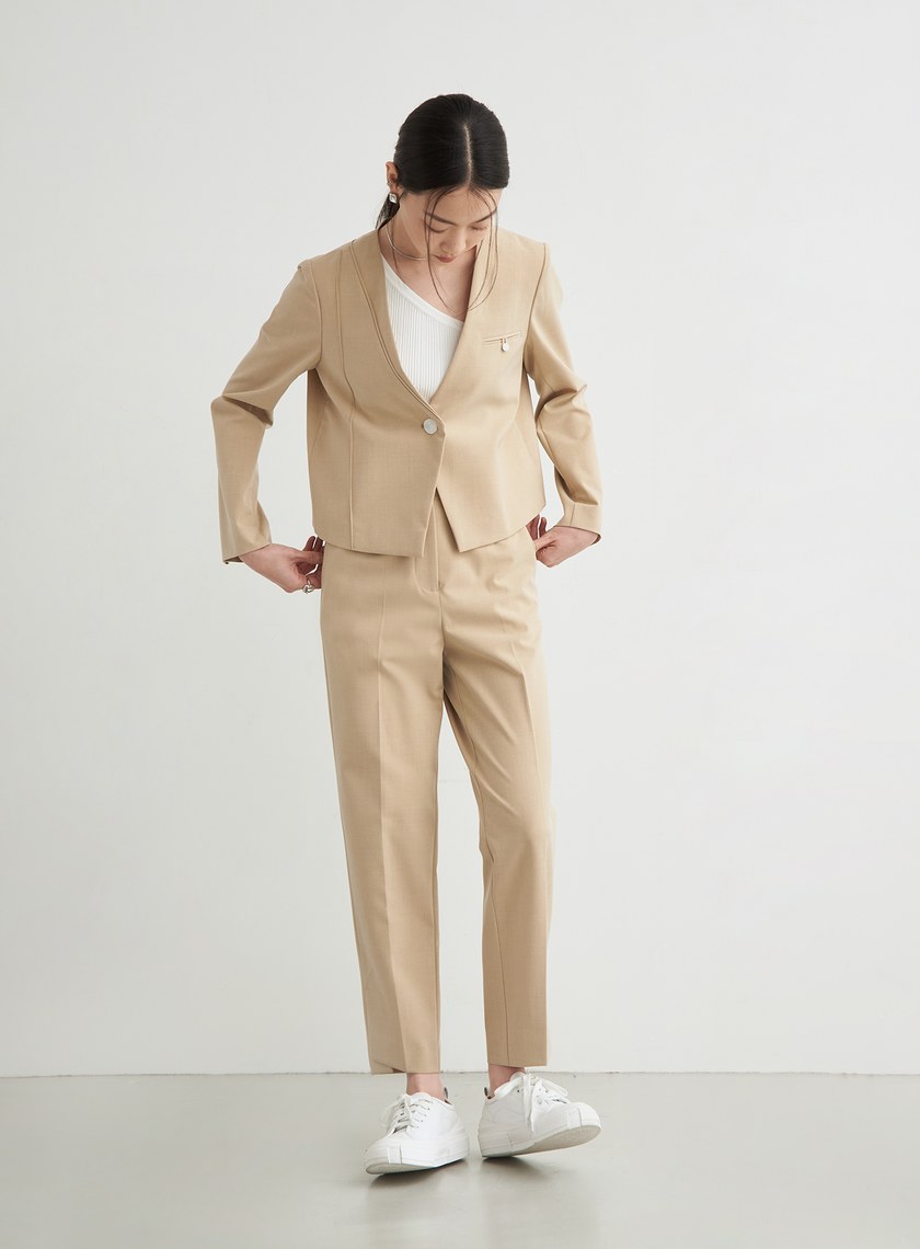 不對稱腰頭開衩細節九分褲