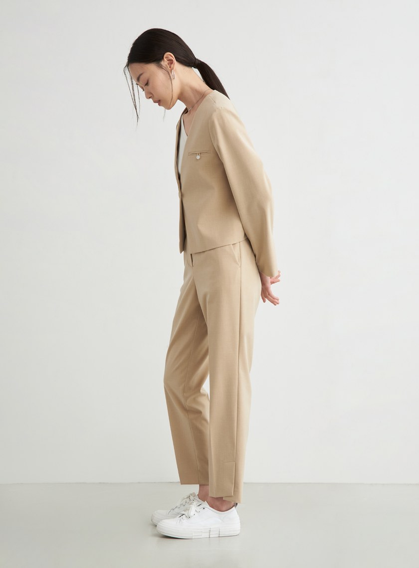 不對稱腰頭開衩細節九分褲