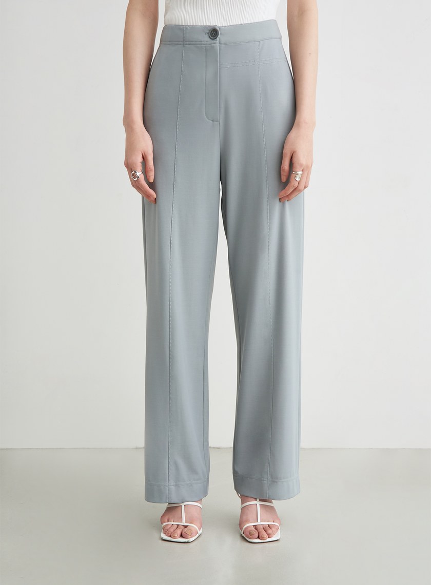 不對稱壓線休閒西裝寬褲