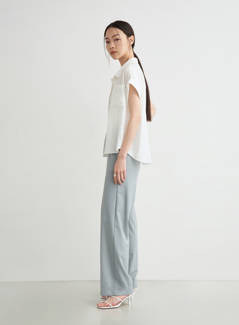 不對稱壓線休閒西裝寬褲