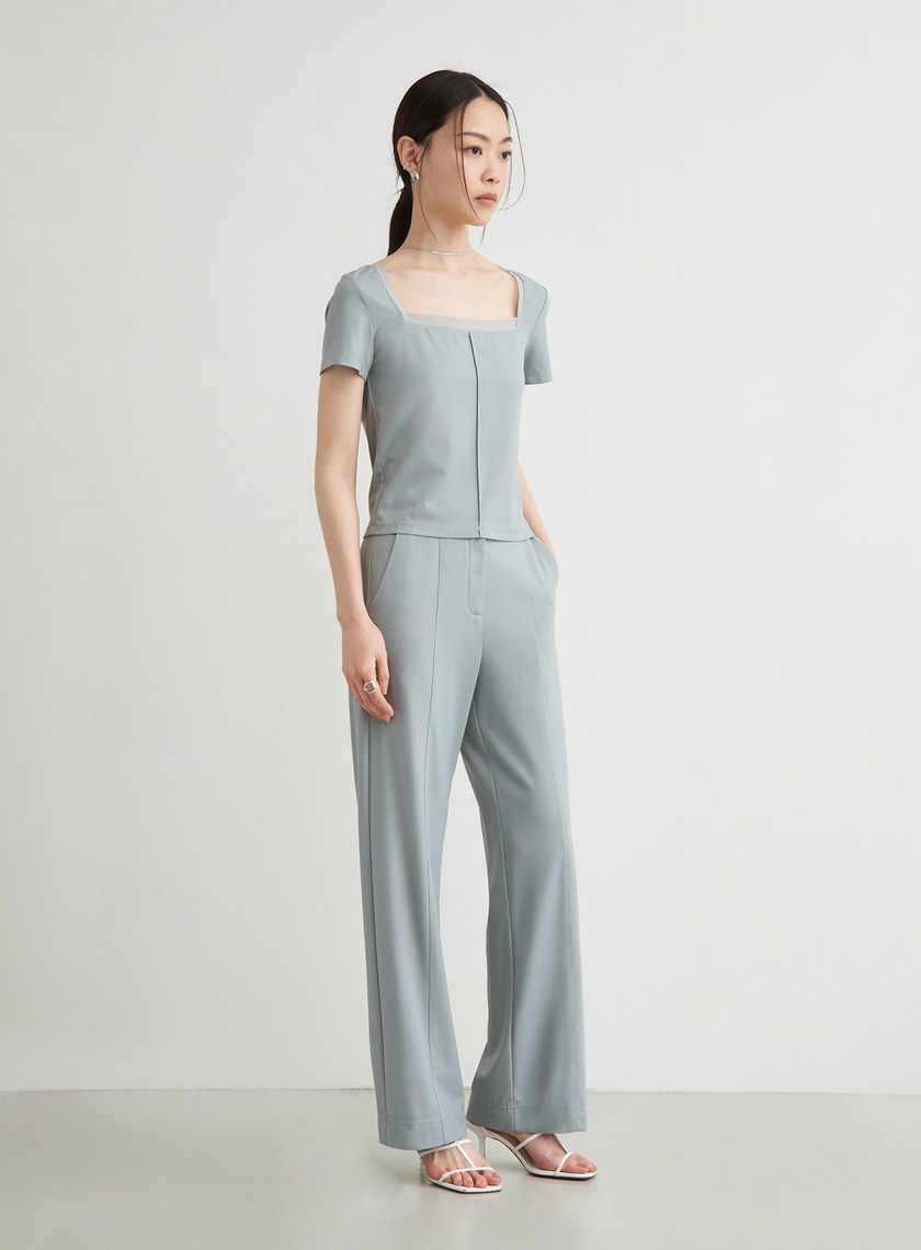 不對稱壓線休閒西裝寬褲