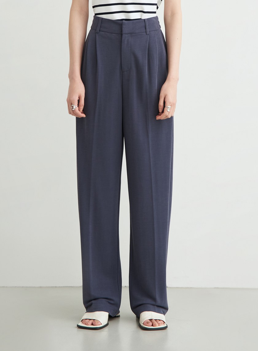 舒適休閒後鬆緊打摺寬褲