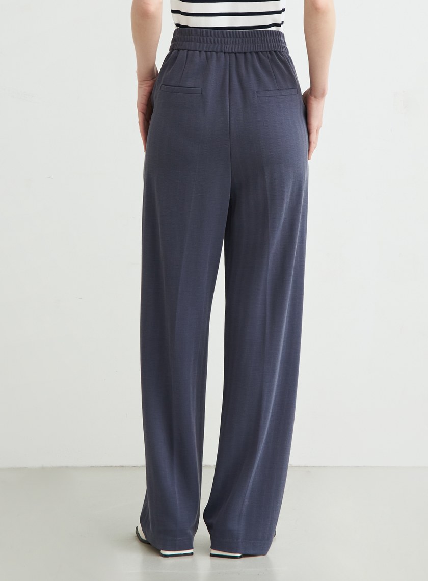 舒適休閒後鬆緊打摺寬褲