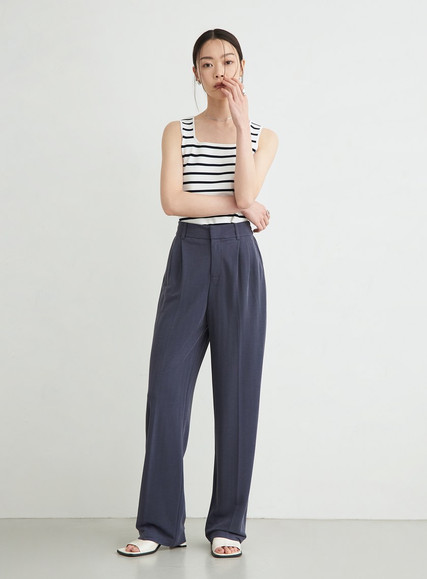 舒適休閒後鬆緊打摺寬褲