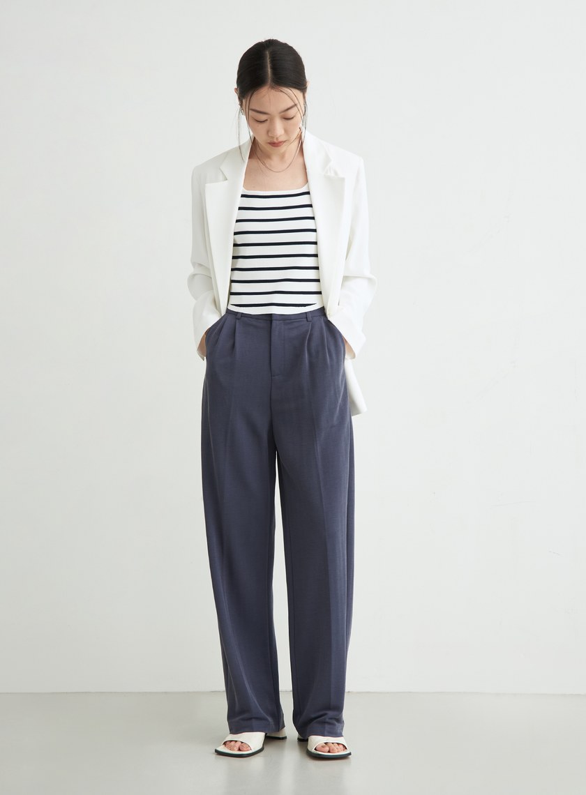 舒適休閒後鬆緊打摺寬褲