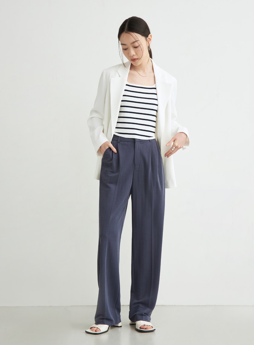 舒適休閒後鬆緊打摺寬褲