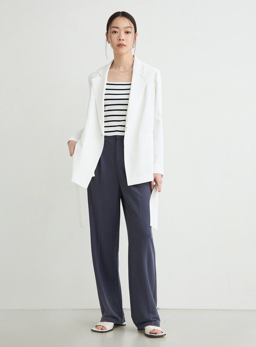 舒適休閒後鬆緊打摺寬褲