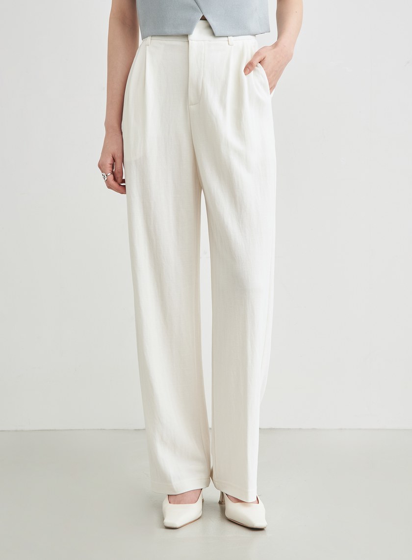 舒適休閒後鬆緊打摺寬褲