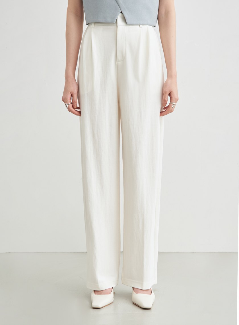 舒適休閒後鬆緊打摺寬褲