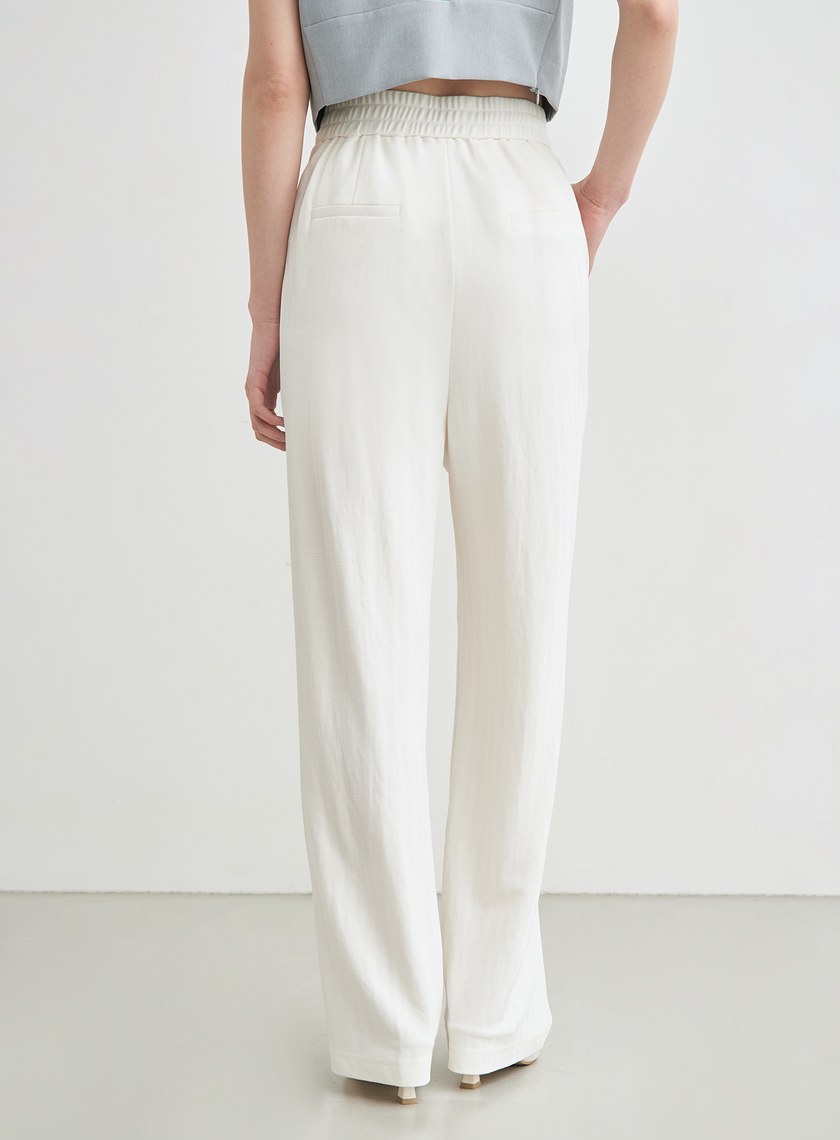 舒適休閒後鬆緊打摺寬褲