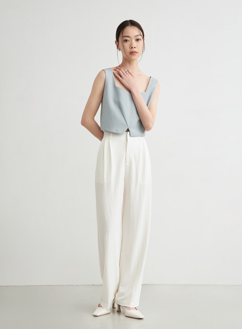 舒適休閒後鬆緊打摺寬褲