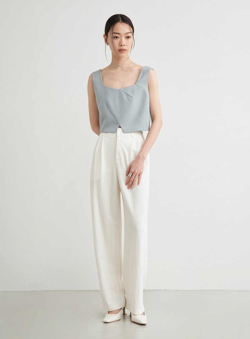 舒適休閒後鬆緊打摺寬褲