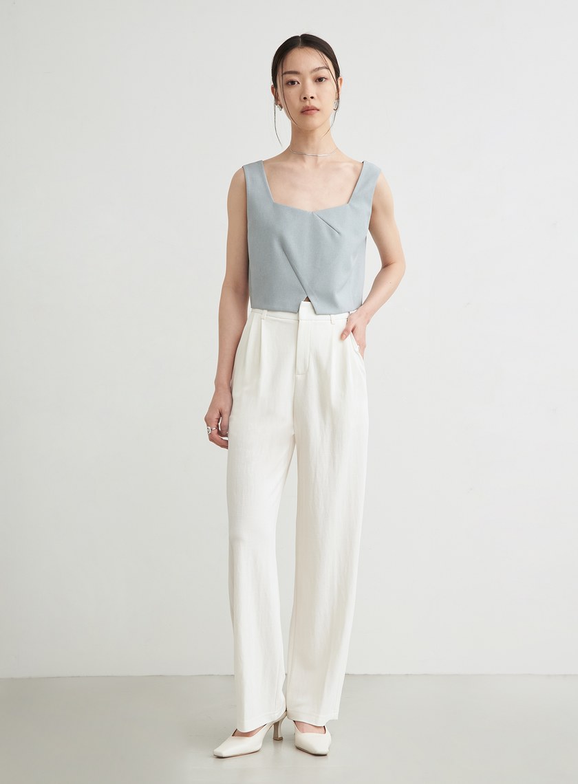 舒適休閒後鬆緊打摺寬褲