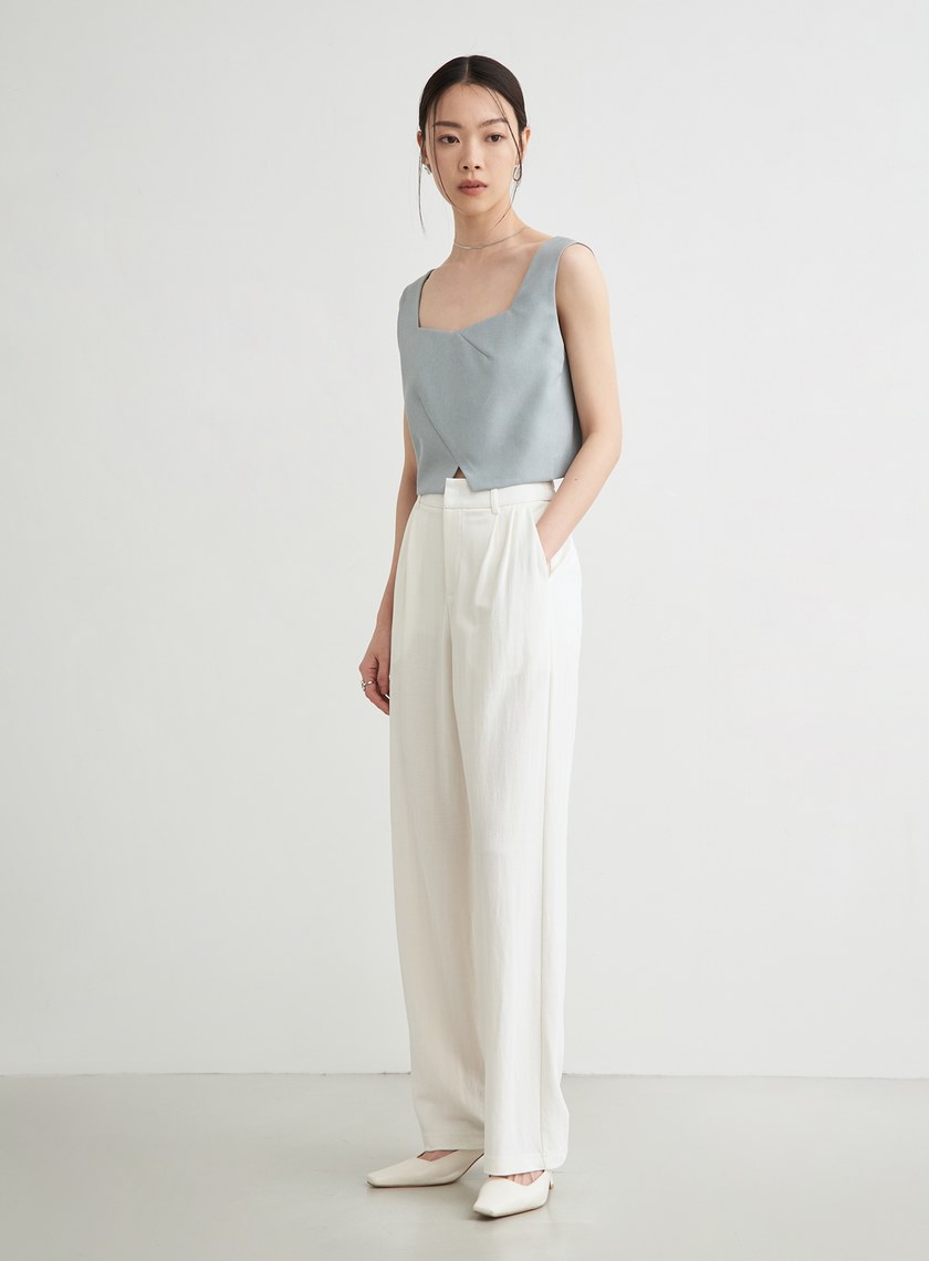 舒適休閒後鬆緊打摺寬褲