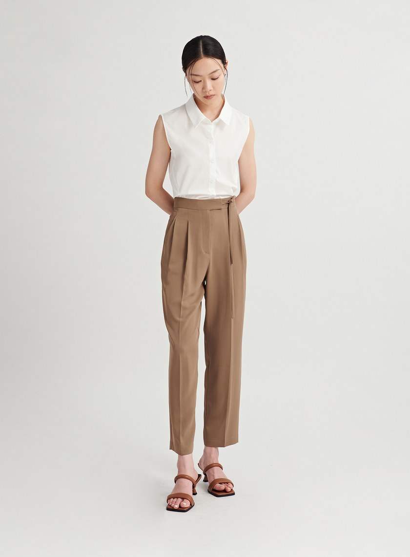 腰綁帶開衩細節九分褲