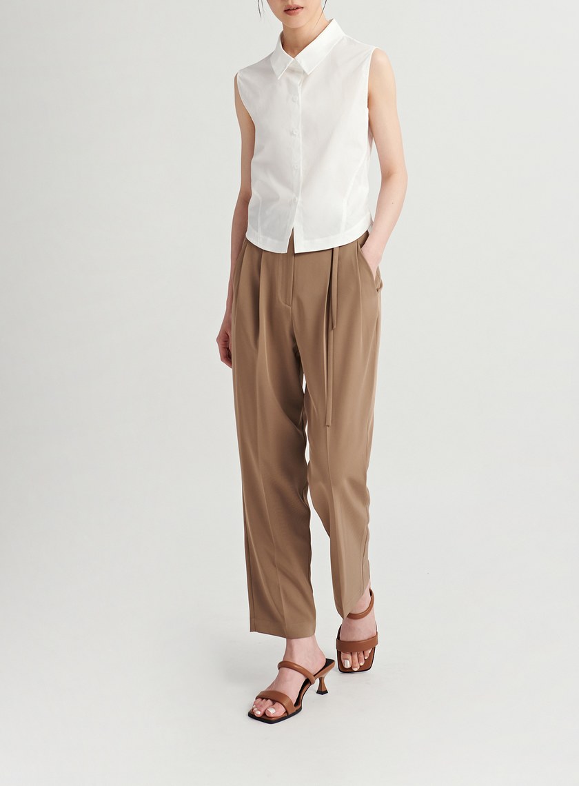 腰綁帶開衩細節九分褲