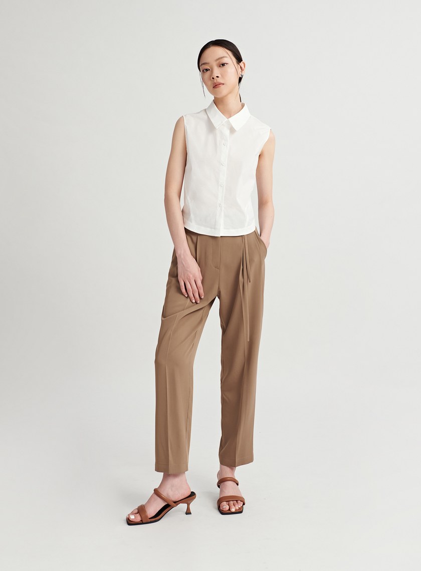 腰綁帶開衩細節九分褲