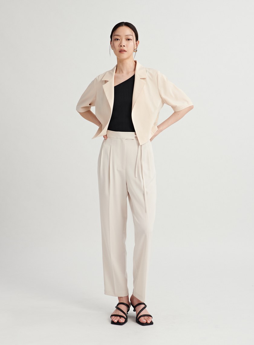 腰綁帶開衩細節九分褲