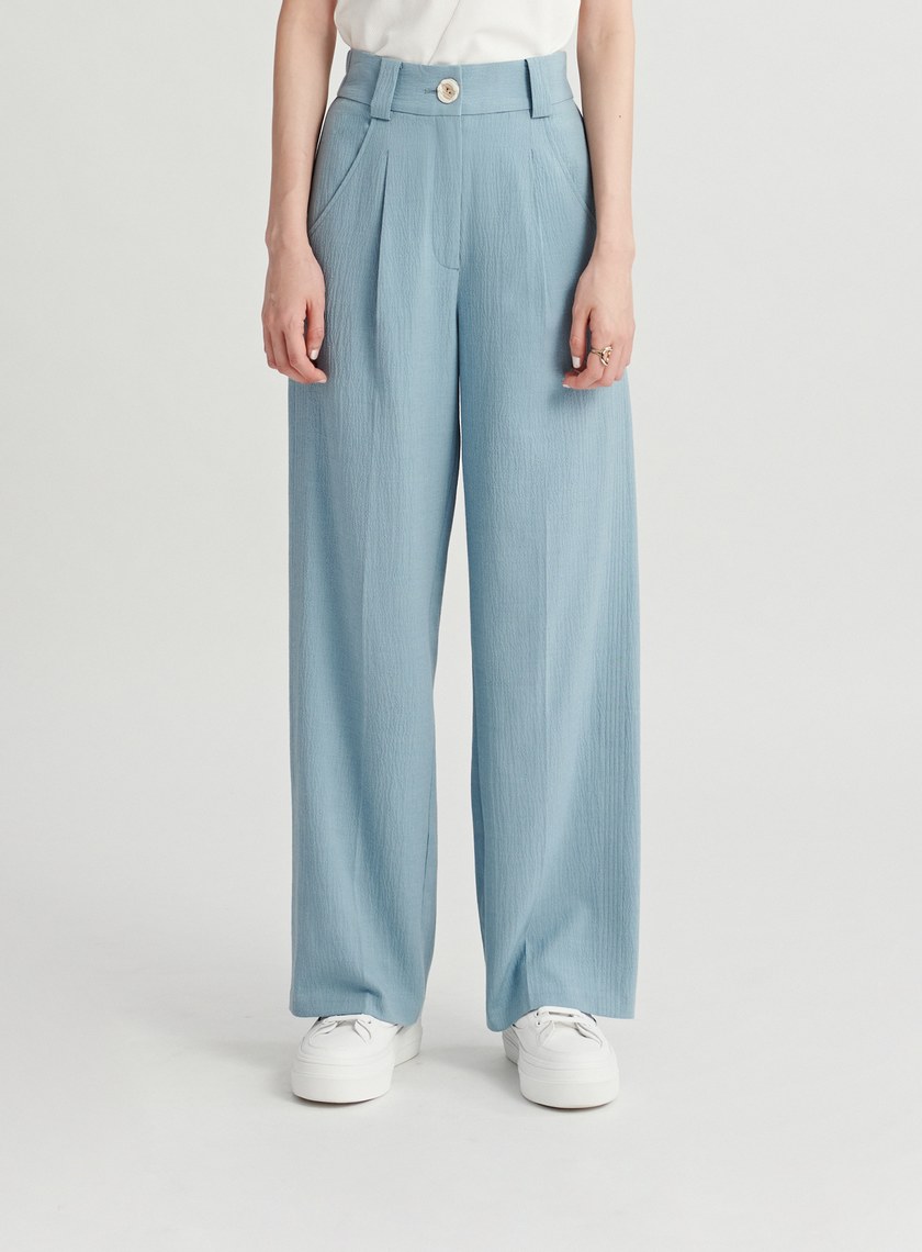 皺縮肌理修身直筒寬褲