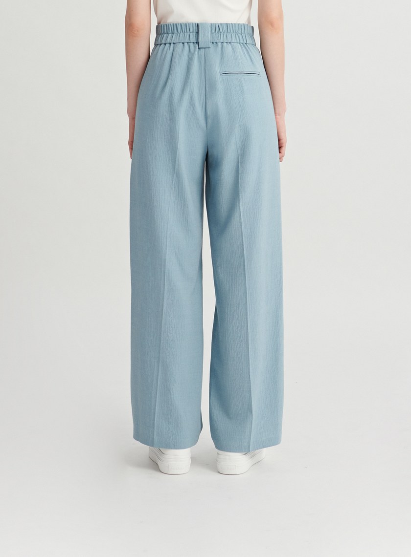 皺縮肌理修身直筒寬褲