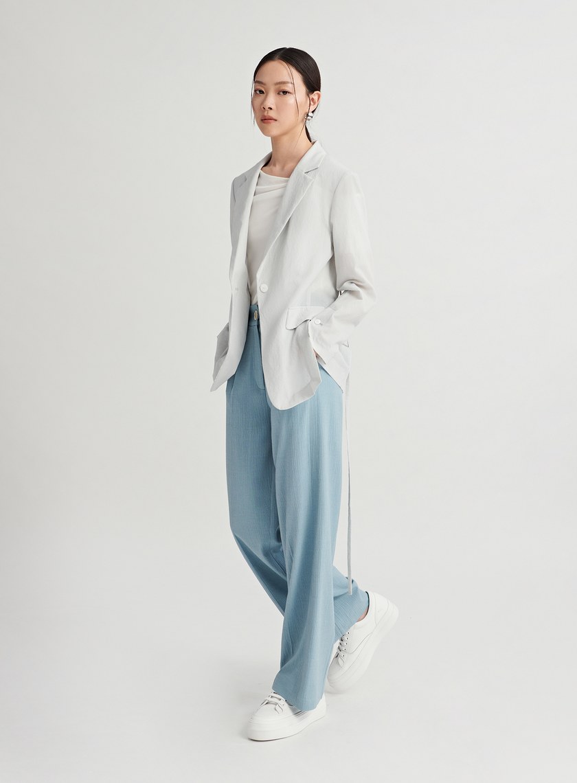 皺縮肌理修身直筒寬褲