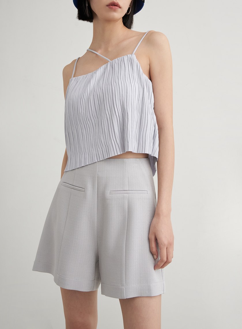 高腰修身肌理西裝短褲