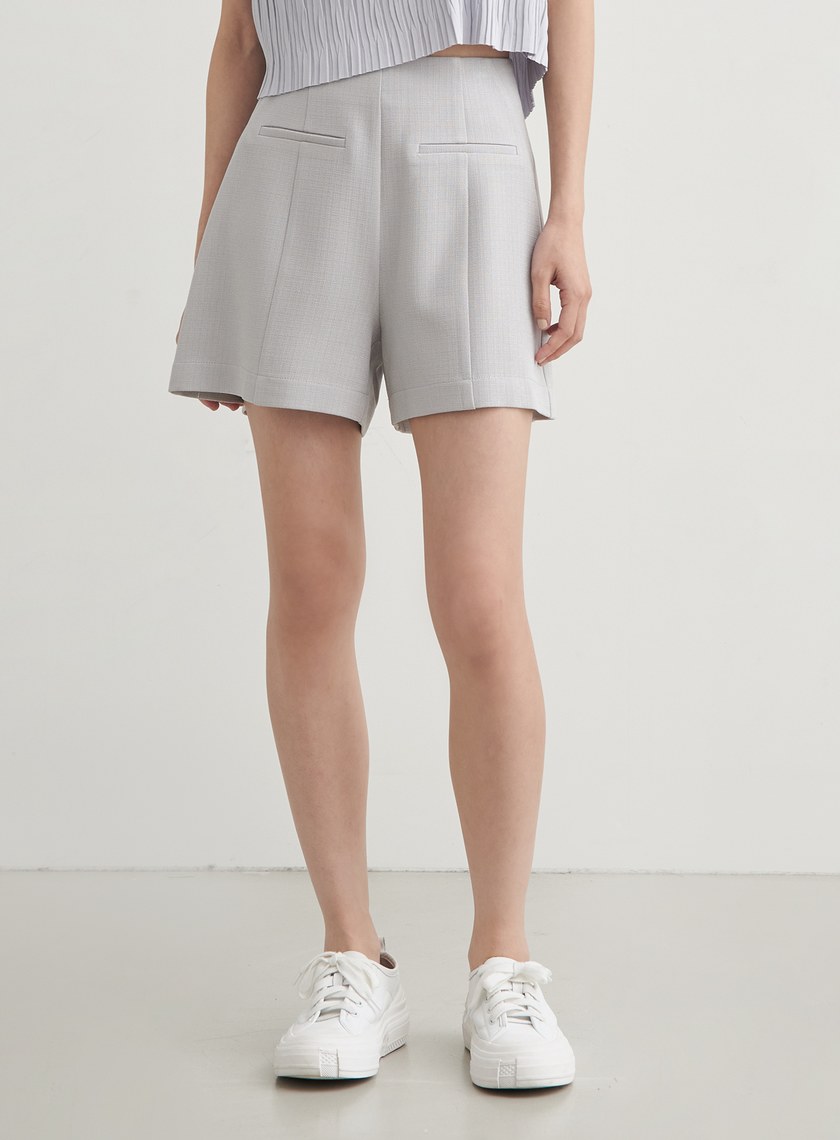 高腰修身肌理西裝短褲