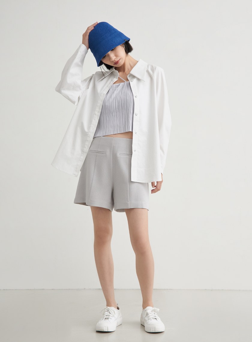 高腰修身肌理西裝短褲