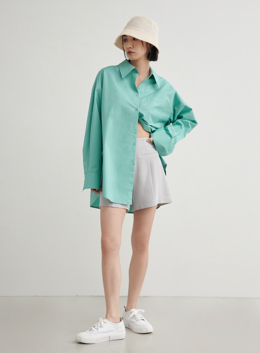 高腰修身肌理西裝短褲