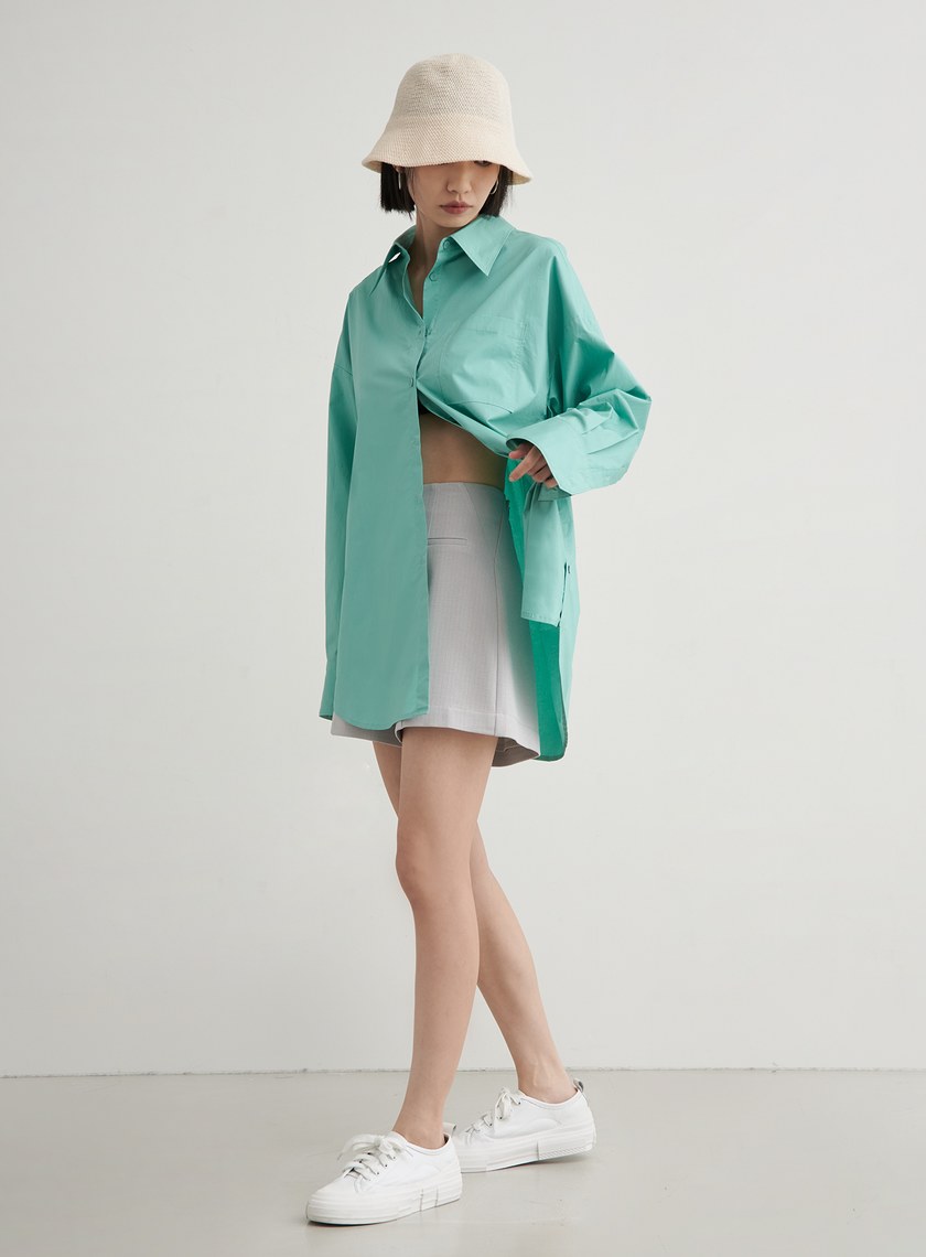 高腰修身肌理西裝短褲