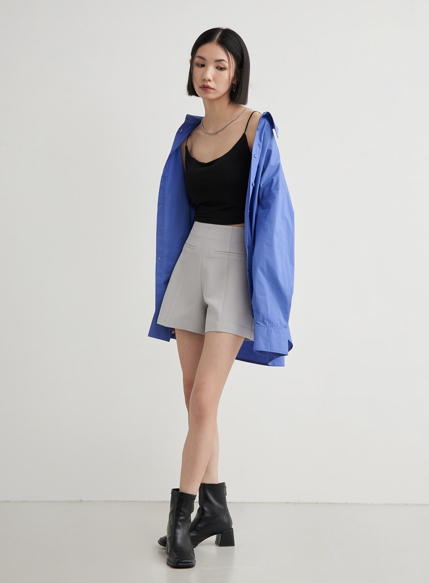 高腰修身肌理西裝短褲