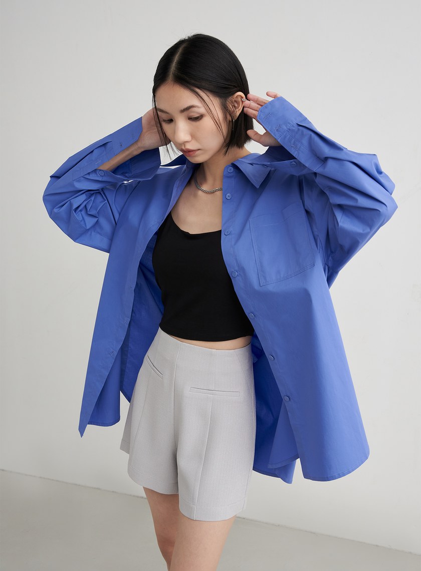 高腰修身肌理西裝短褲