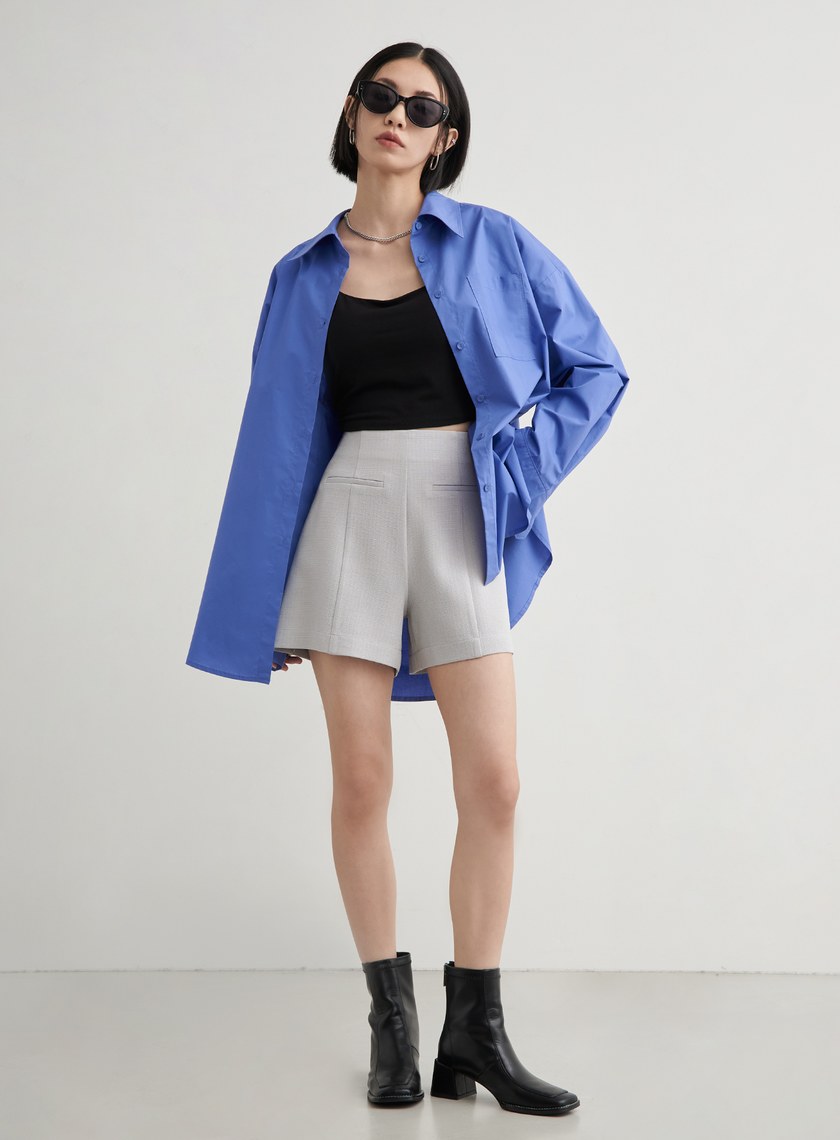 高腰修身肌理西裝短褲