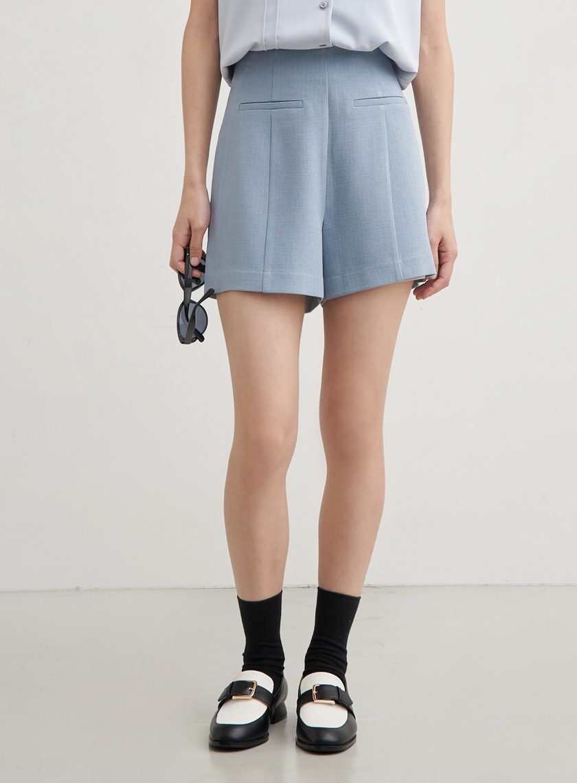高腰修身肌理西裝短褲