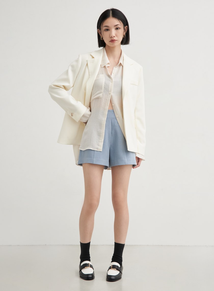 高腰修身肌理西裝短褲