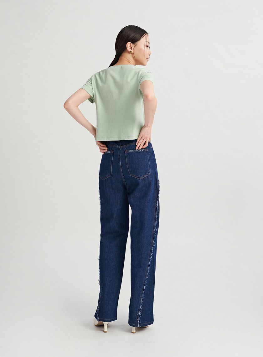 不收邊細節原色牛仔寬褲