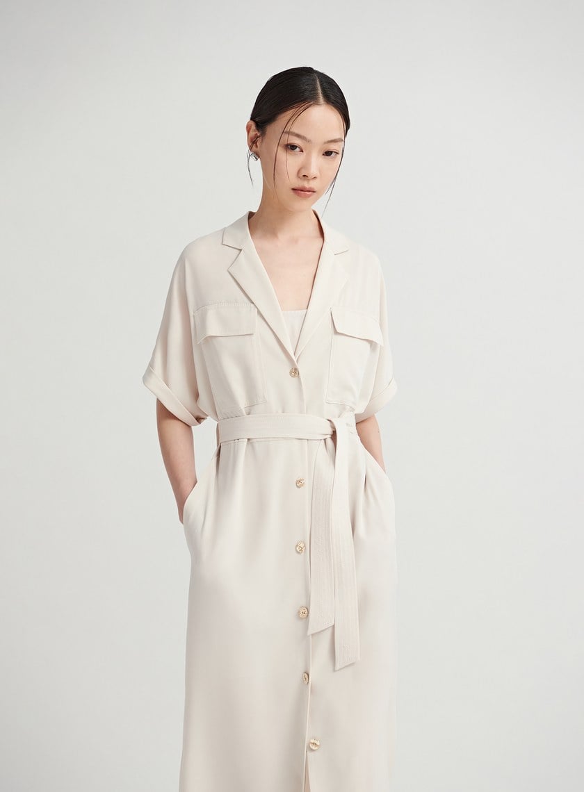 率性壓線設計罩衫襯衫洋裝