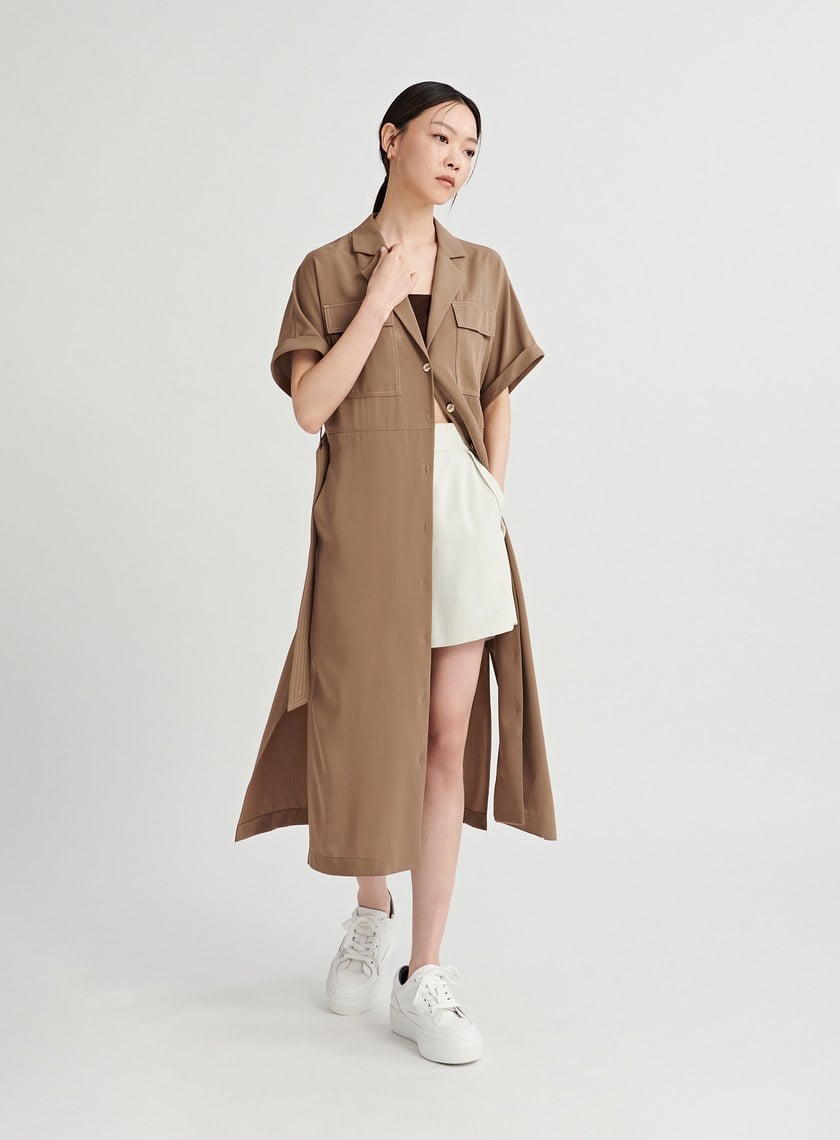 率性壓線設計罩衫襯衫洋裝