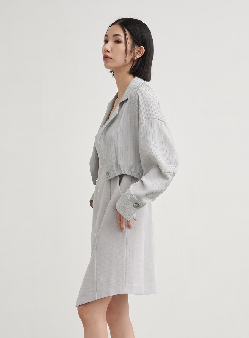 肌理排釦無袖平口洋裝