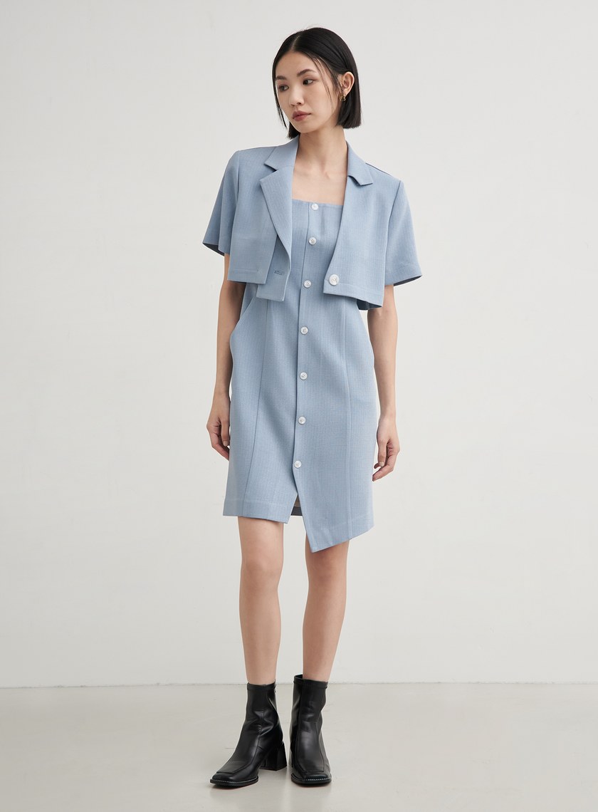 肌理排釦無袖平口洋裝