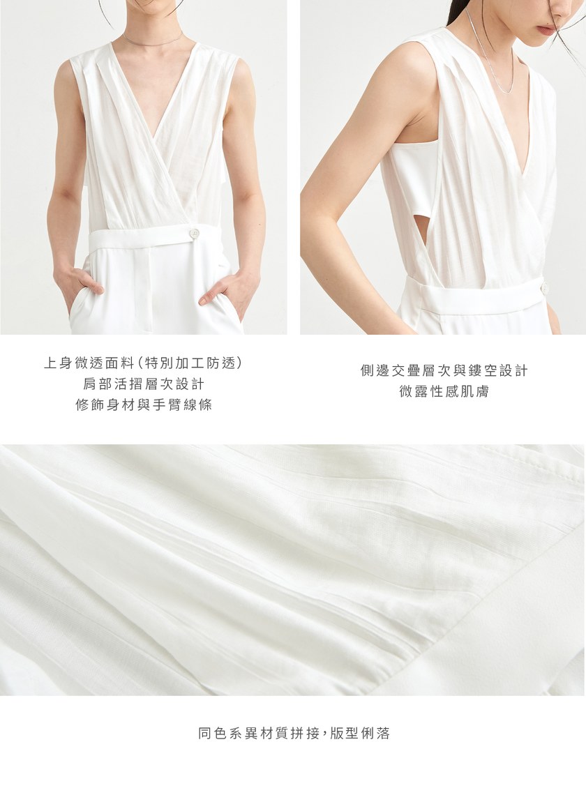 俐落異材質拼接連身褲